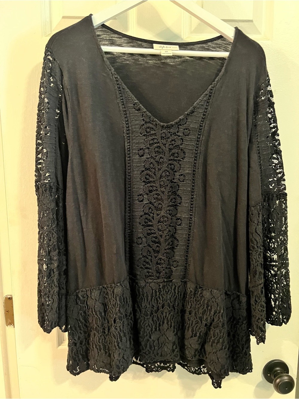 Style & Co. Black Lace-Trim V-Neck Tunic Top